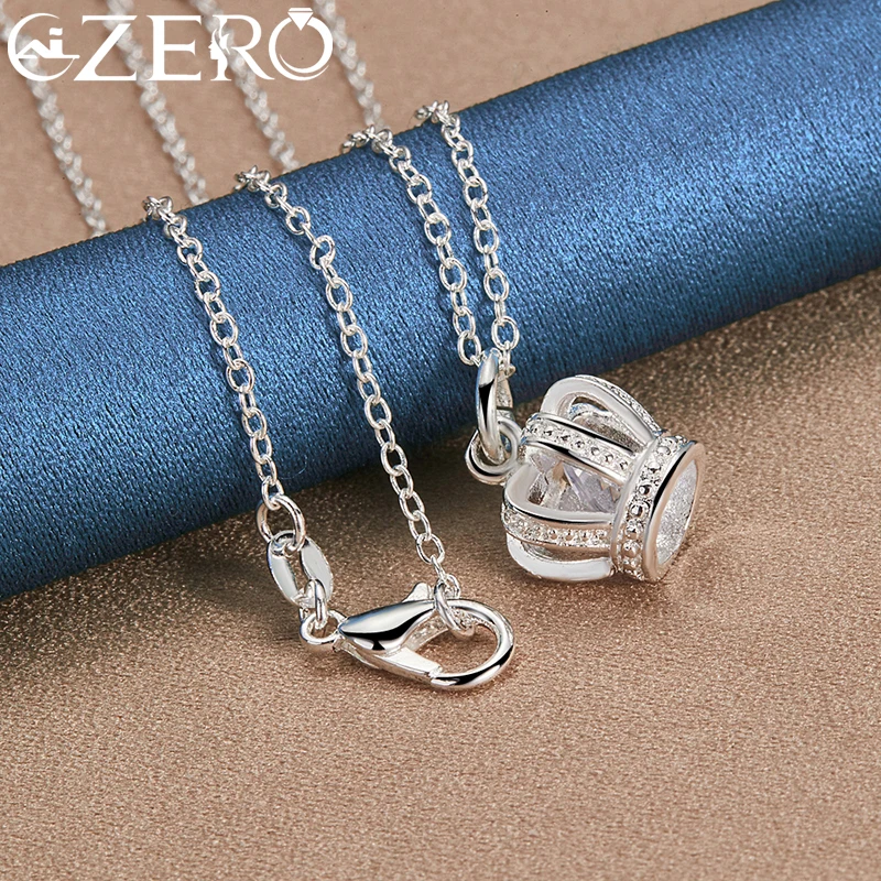 ALIZERO 925 Sterling Silver AAA Zirconia Crown Pendant Necklace With 16-30 Inch Chain For Women Wedding Party Charms Jewelry