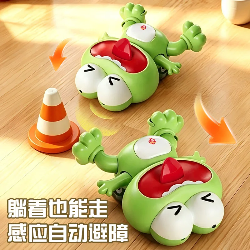 Electric Dancing Frog With Light And Music Auto Obstacle Avoidance Gliding Baby Tummy Training Interactive Kids Toy Gift