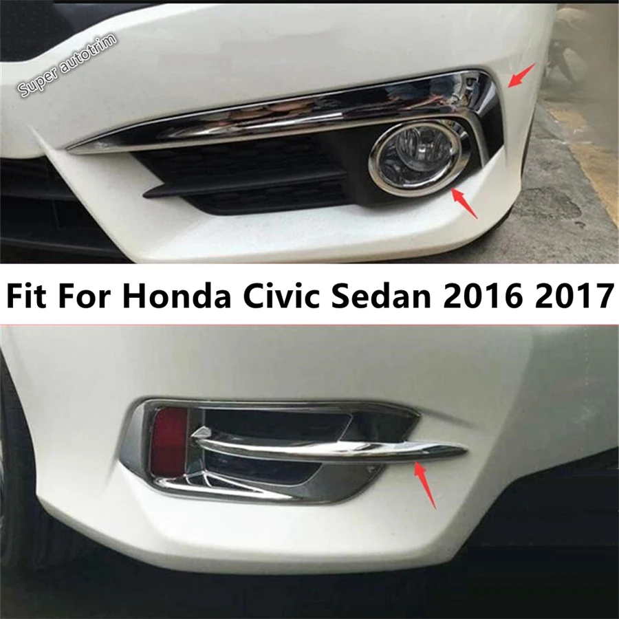 

Front Rear Bumper Fog Lamp Lights Eyelid Eyebrow Ring Decor Cover Trim For Honda Civic Sedan 2016 2017 ABS Chrome Accessories