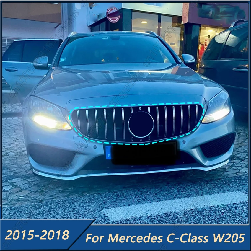 

GT Style Single line For Mercedes Benz C W205 C180 C200 C250 C300 C350 C400 2015-2018 Front Bumper Kidney Grill Racing Grilles