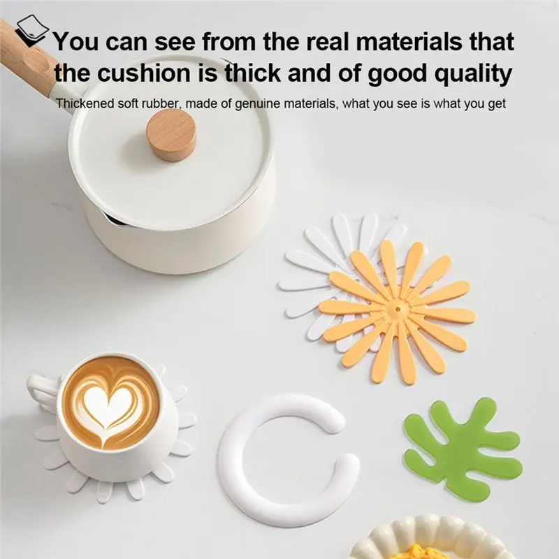 ABJN-Non-Slip Daisy Shaped Flower Coaster Insulated Tea Mat Coffee Cup Holder DIY Home Tableware YELLOW