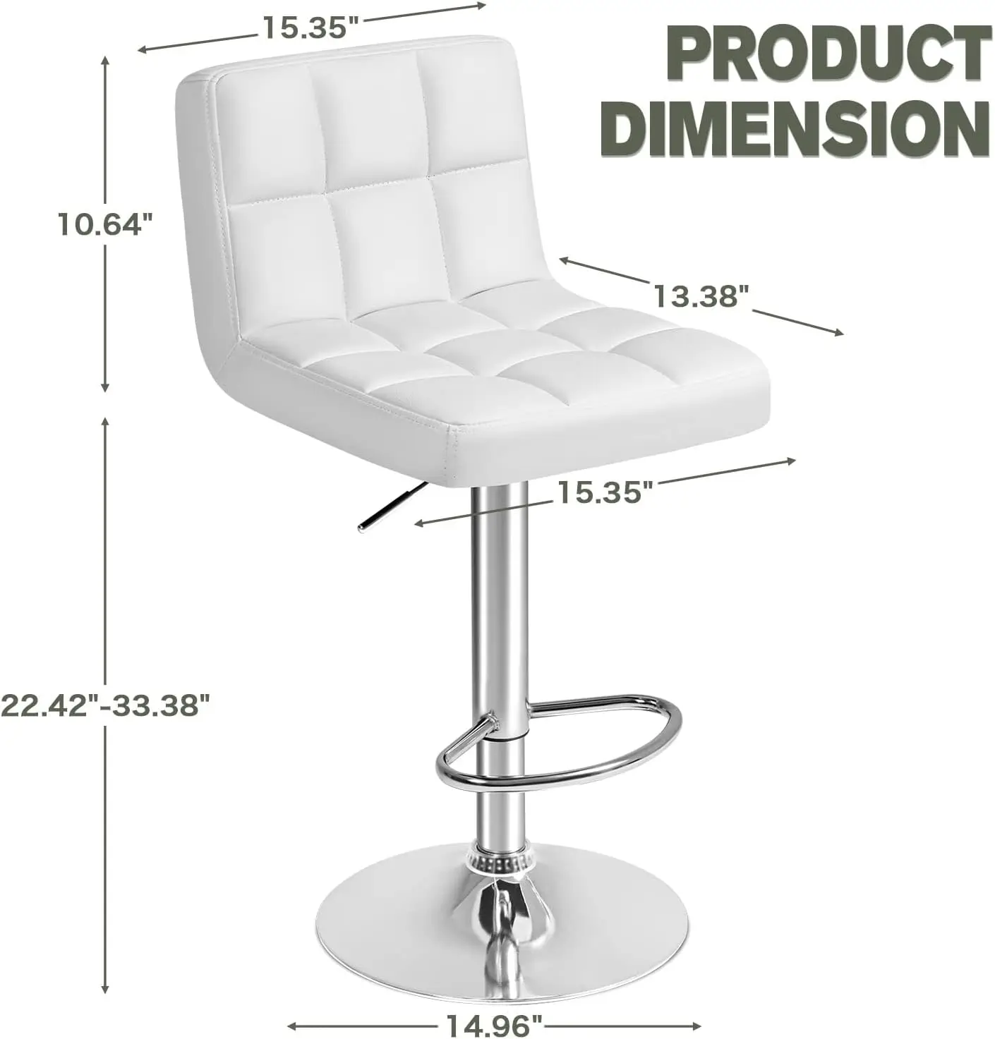 Taburete hidráulico giratorio de cuero Pu, moderno, ajustable, altura de mostrador cuadrado, Juego de 2 (blanco)