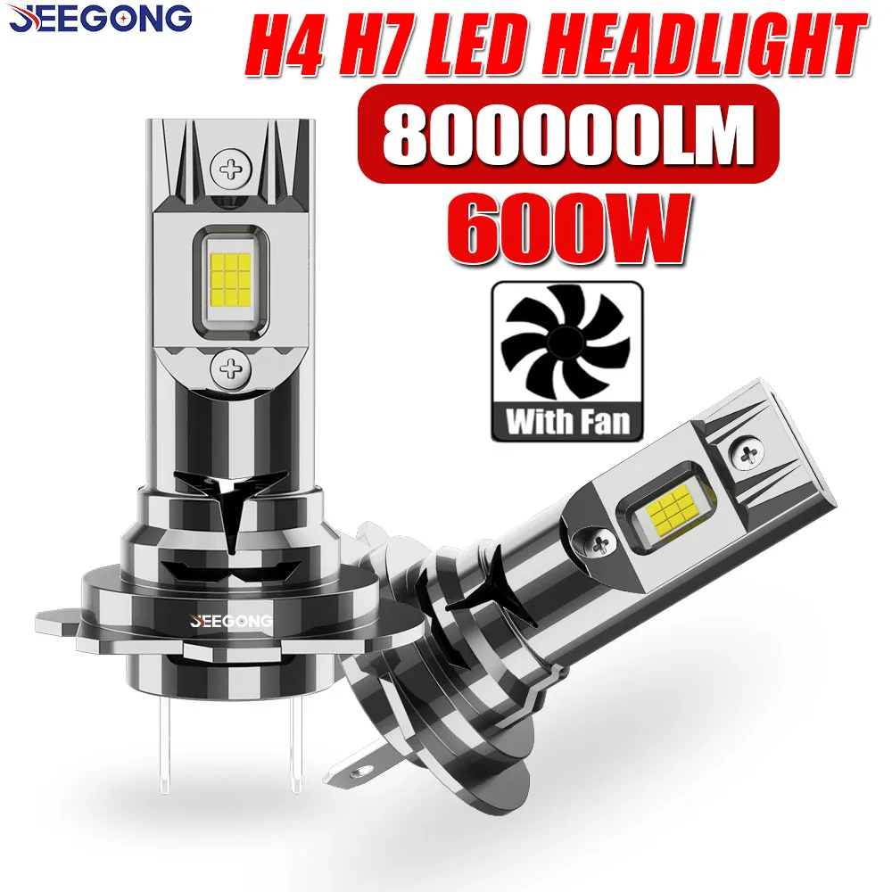 High Power H4 H7 Led Headlight 800000LM Super Bright With Fan Bulb For Car 6000K Cool Whtie CANBUS Error Free Plug & Play Light