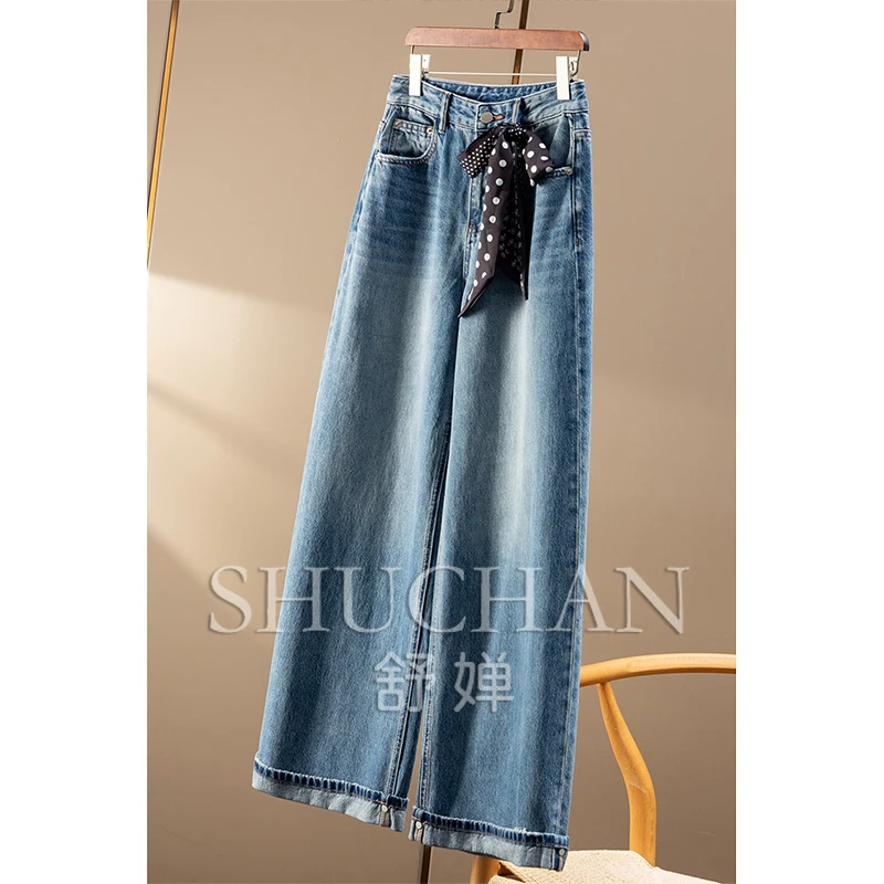 100 Pure Cotton High-waisted Straight Wide-leg Jeans Women's 20E4  Pantalon Pour Femme Streetwear Women