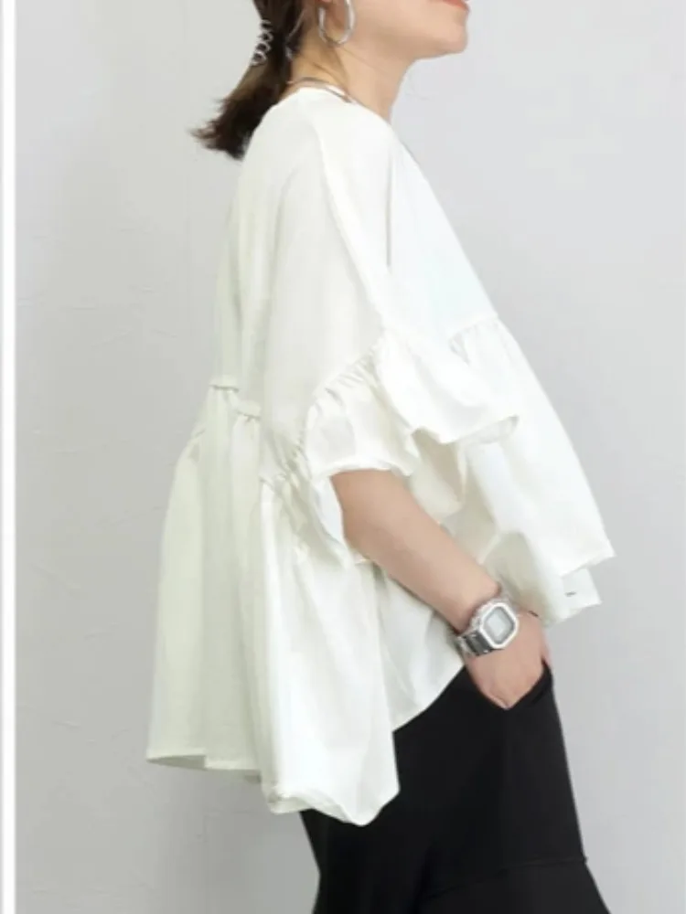 T-shirt ample en coton et lin confortable pour femme, avec dentelle douce et élégante, haut polyvalent pour le quotidien, effet rajeunissant...