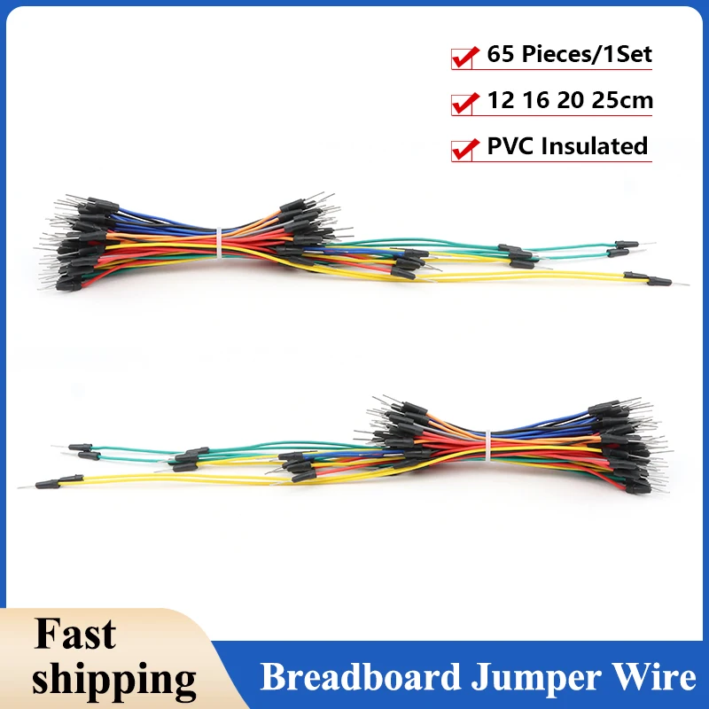 65pcs Breadboard Wire 12 16 20 25CM Solderless Power Jumper Cable Kit PVC Flexible DIY Electronic Line 2 Pin Connector Mixed