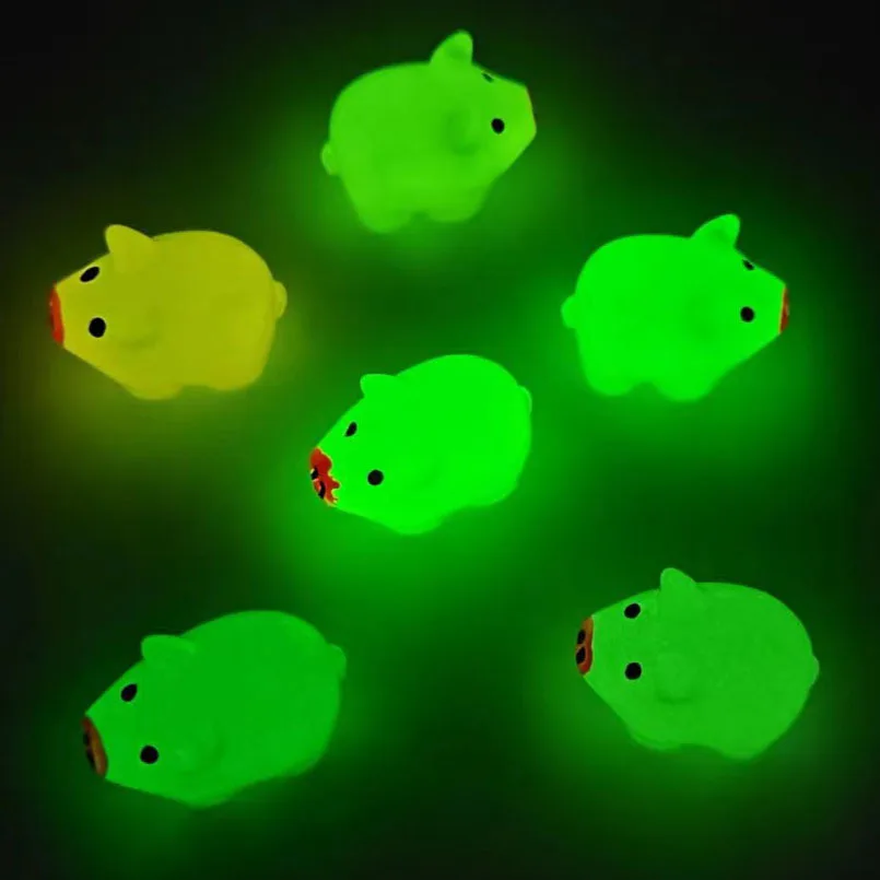 6Pcs Resin Miniature 3D Luminous Little Pig Animal DIY Phone Case Refrigerator Magnet Keychain Pendant Micro Landscape Decoratio