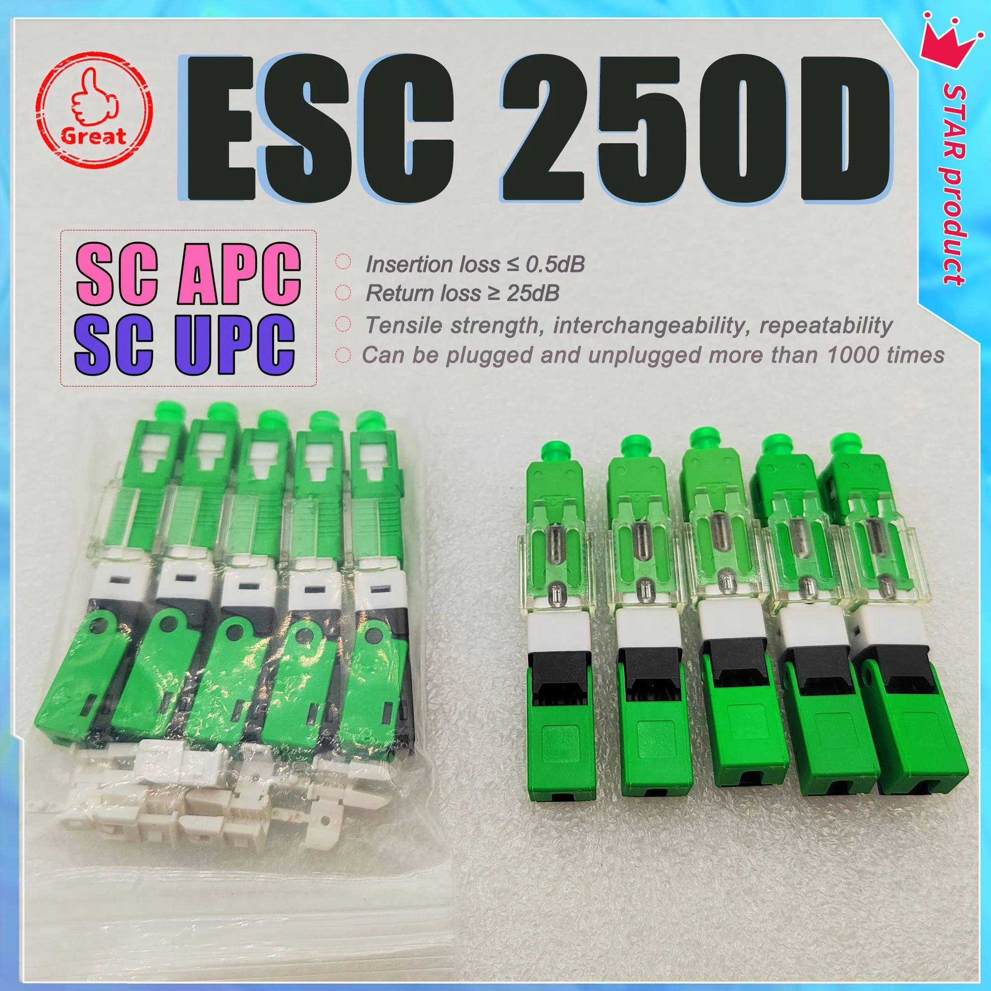 

ESC250D Fiber optic fast connector SC APU/UPC Fiber Optic Adapter Quick Field Assembly Kit FTTH SM Optical Quick Connector