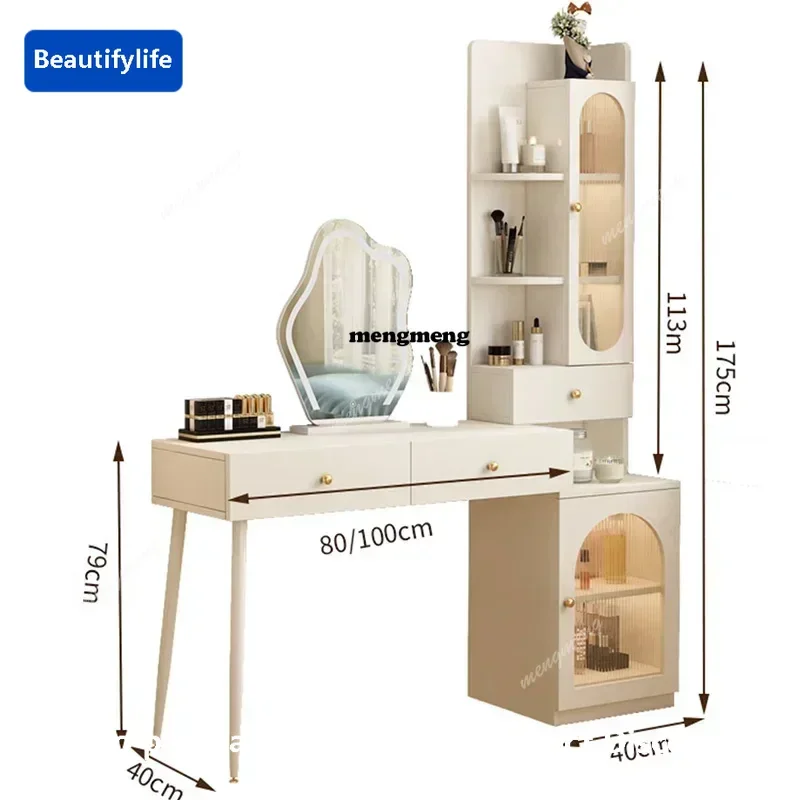 F85 Luxury White Dressing Table Storage Light Organizer Bedroom Dressing Table Mirror Makeup Tocadores De Maquillaje Furniture
