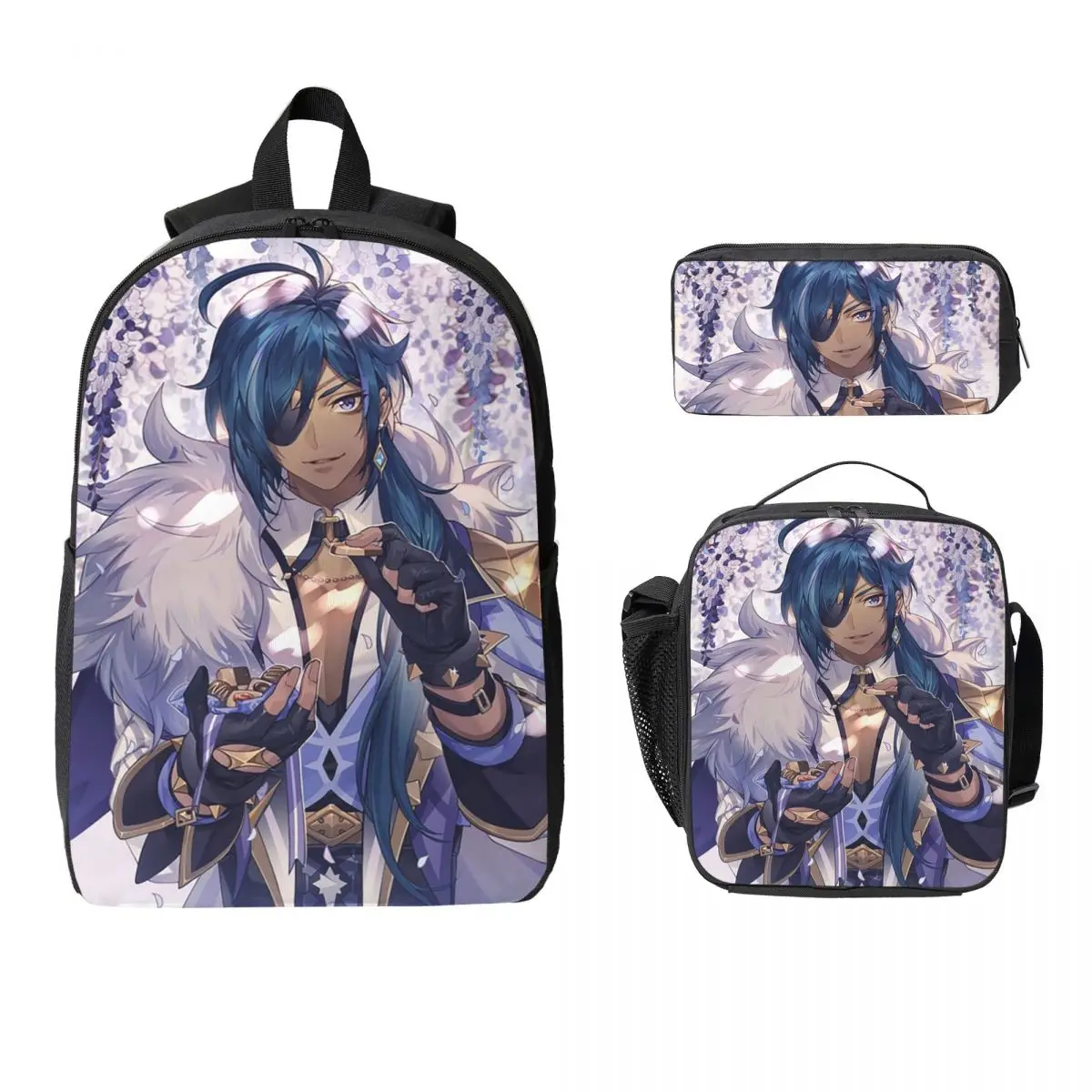 Kaeya Game Genshin Impact Anime Backpack BookBag School Bag Computer Shoulder Bags 3ps Insulated Lunch Bag Pencil Case