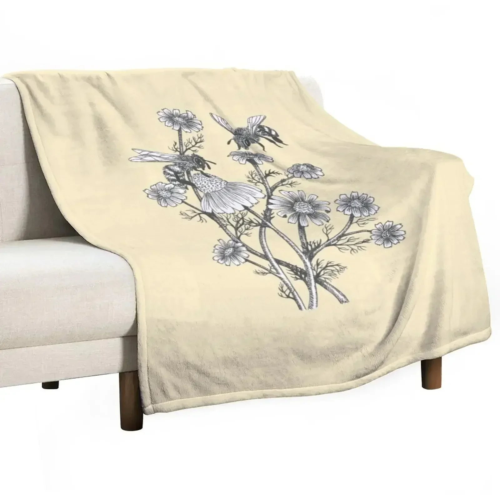 bees and chamomile on honey background Throw Blanket Sofa Sleeping Bag Custom Blankets