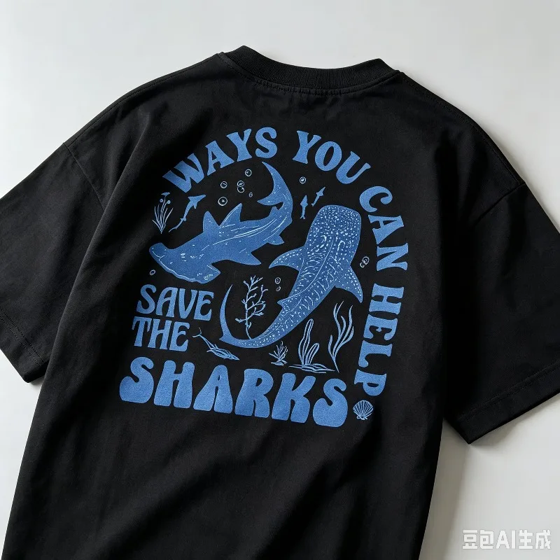 Save The Sharks Ocean Animal Back Print T Shirt Casual Retro Marine Graphic Short Sleeve Tee