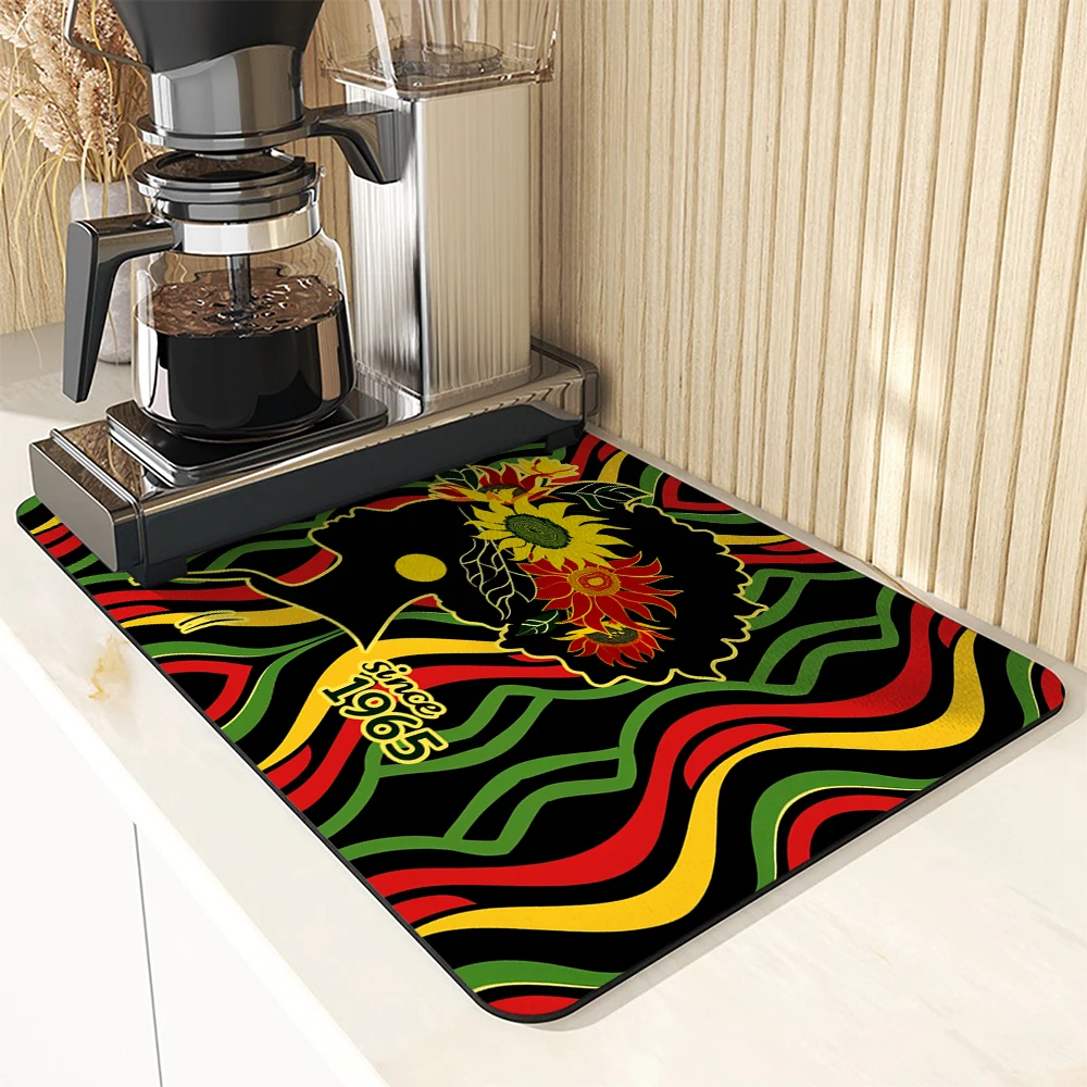 Large Kitchen Absorbent Mat Juneteenth Free Antiskid Draining Coffee Dish Drying Mat Quick  Bathroom Drain Pad Tableware Mat