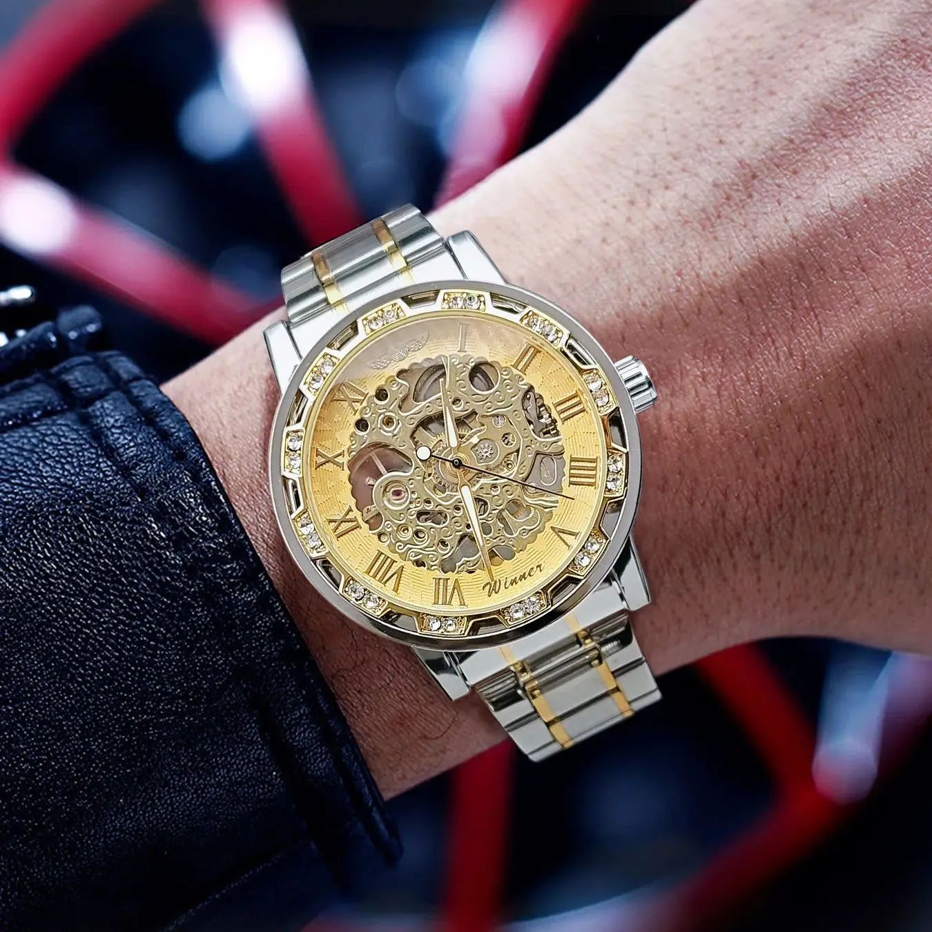 

Новые мужские часы, механические часы со скелетом, студенческая версия, мужские механические наручные часы, светящиеся мужские механические часы, инкрустированные бриллиантами, подарочные часы