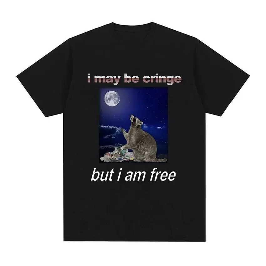 2024 I May Be Cringe Funny Raccoon Graphic T Shirt Men\'s Fashion Clothing  T-shirt Unisex Casual Cotton Short Sleeve Tshirts