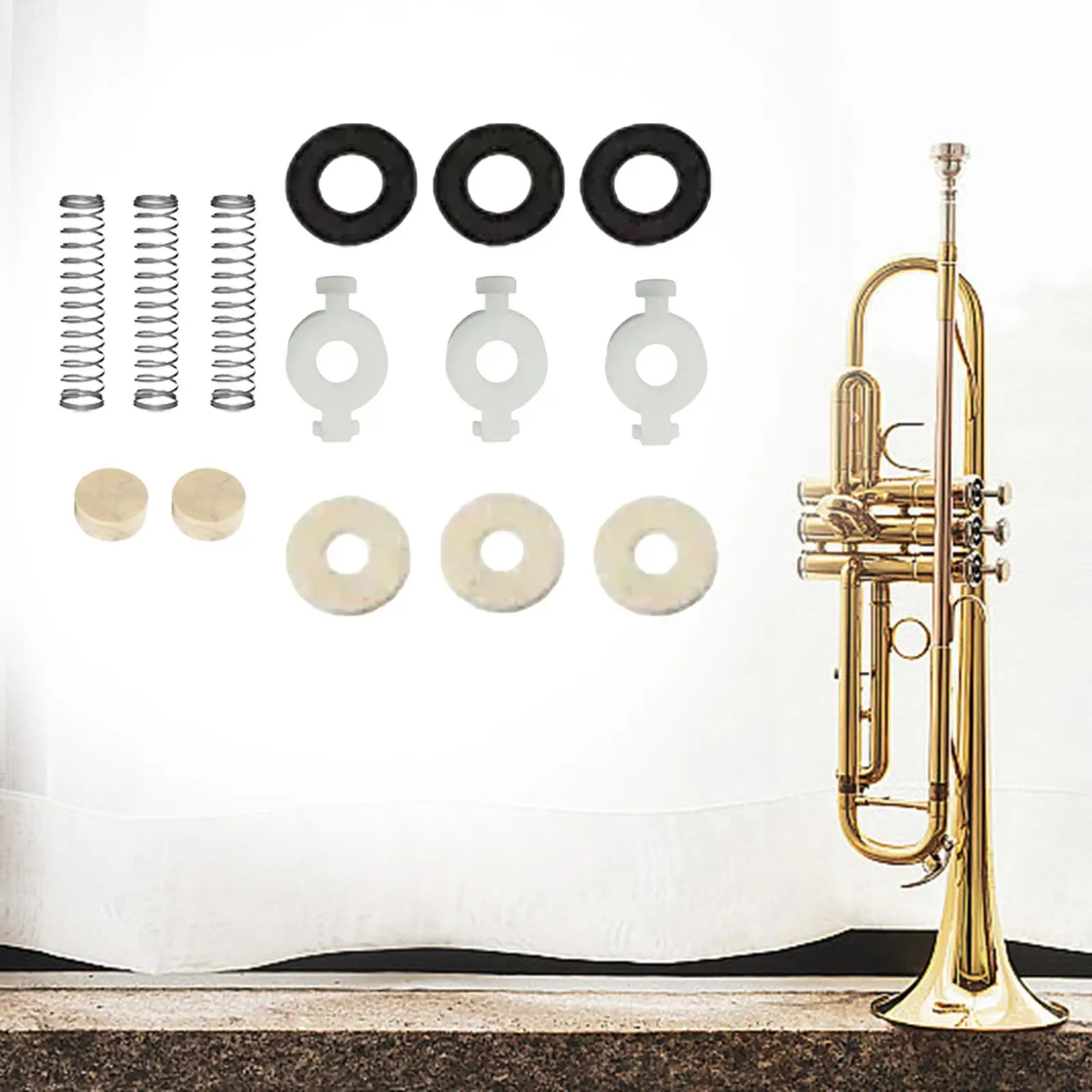 Trumpet Repair Kits with Valve Spring Felt Washers Cork Pad Set Brass Instruments Parts for Maintenance and Replacement