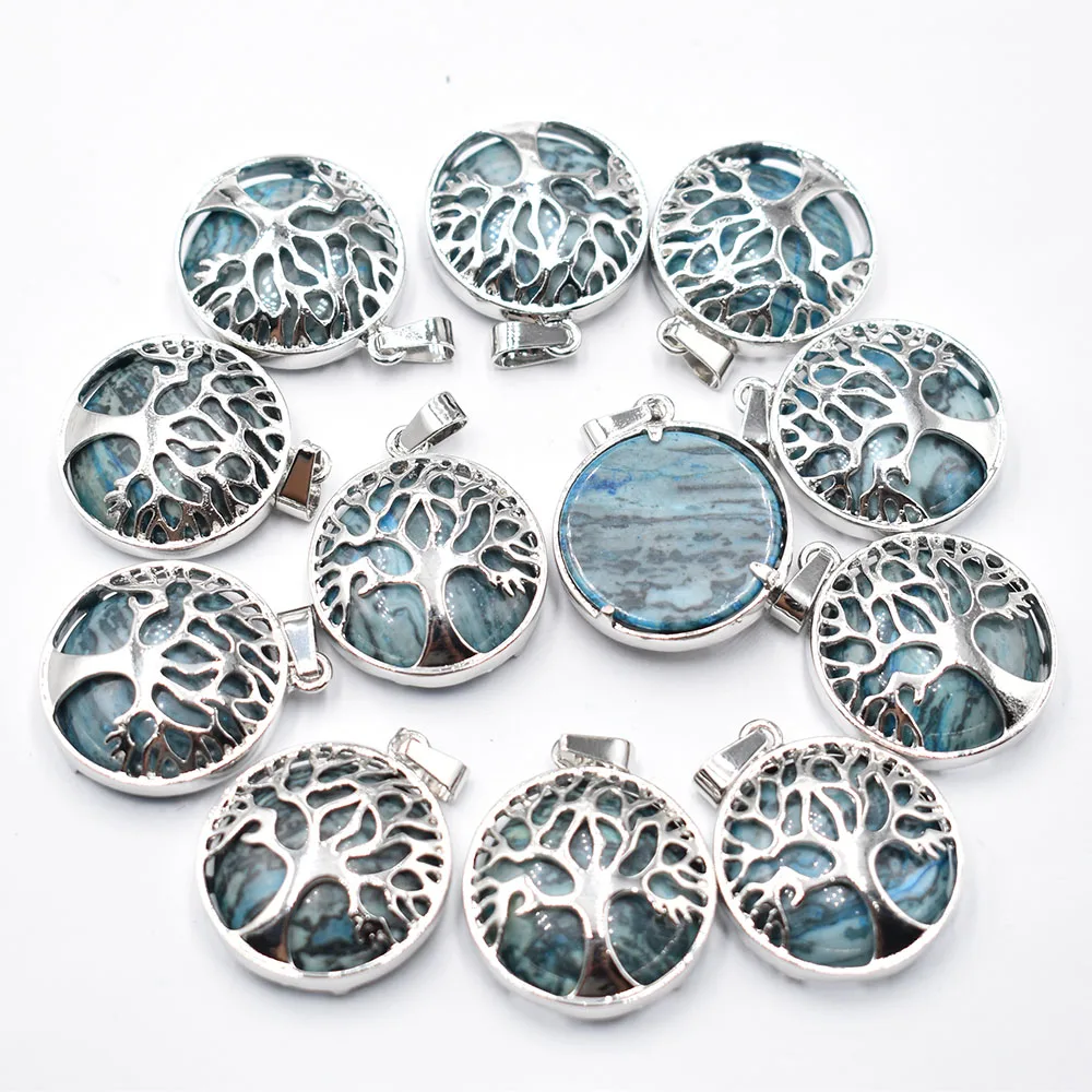 

Wholesale 12pcs/lot new fashion natural blue agates alloy tree of life Pendants for jewelry accessories marking free shipping