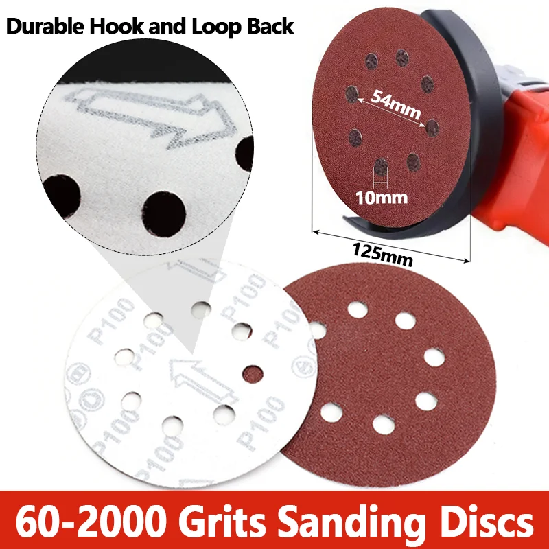 Sanding Discs 5/10/50pcs 60-2000 Grits 5 Inch 8 Holes Sand Paper Hook Loop 125mm Power Sander Woodworking Automotive Metal Tools