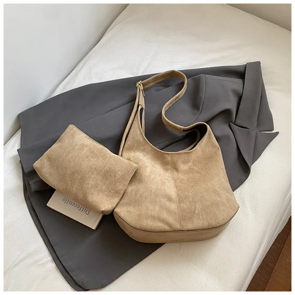 

Versatile Retro Women Shoulder Bag Solid Color Pu Leather Underarm Bag with A Small Bag High Capacity Hobo Bag