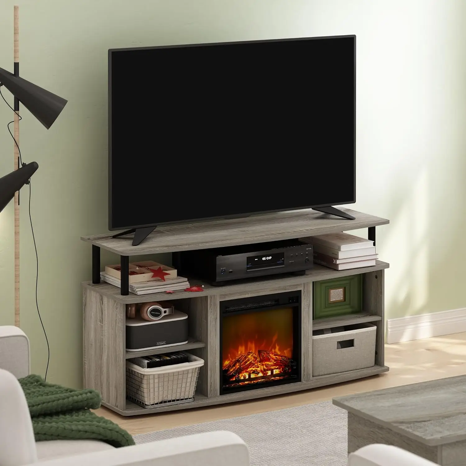 Entertainment Center for TV up to 55 Inch,  Oak Grey/Black