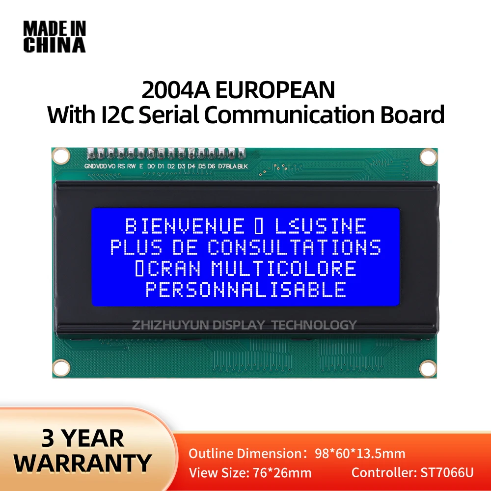 LCD2004A scheda adattatore IIC Display LCD europeo pellicola blu con retroilluminazione a LED interfaccia IIC 12C 5V