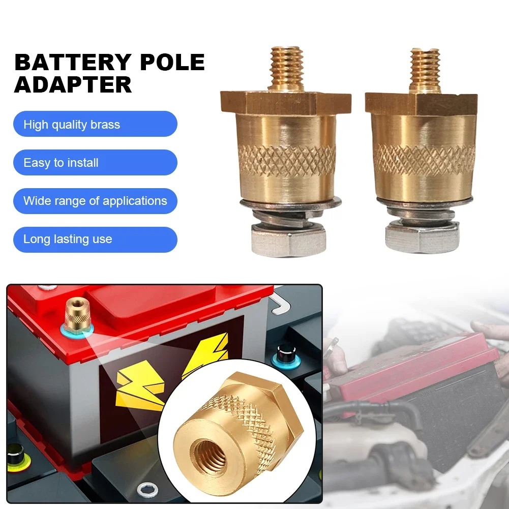 1 Pair Battery Pole Adapter Brass Battery Terminal Connector M8 Thread Positive Negative Battery Post Connector Terminal Adapter