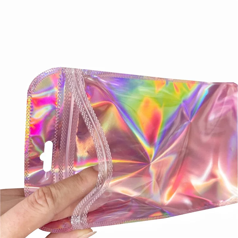 100Pc Resealable Holographic Pen Smell Proof Pouch Zipper Closure Beadable Packaging Bags for Pen Sealable Storage Bag