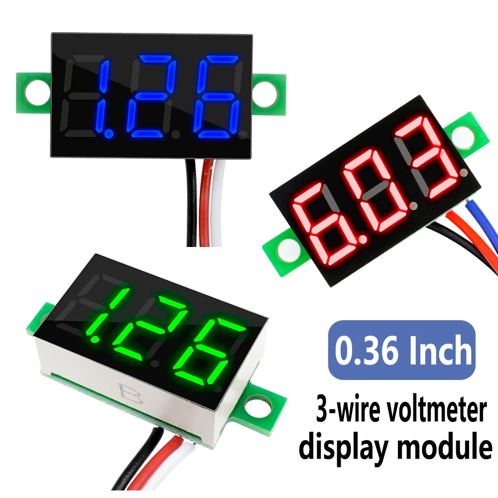 Voltmetro digitale da 0.36 pollici 0.36 "rosso verde blu DC 0V-30V 3 fili misuratore di tensione a 3 cifre Display moduli a colori a LED