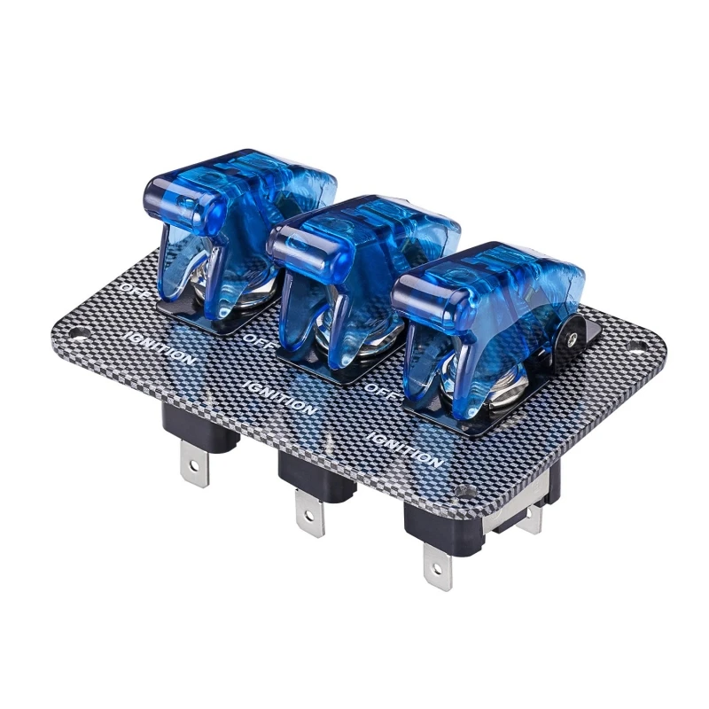 Dc 12v Carbon Fiber Surface Panel Car Blue LED Indicator Aluminum Waterproof Ignition Toggle Switch Panel