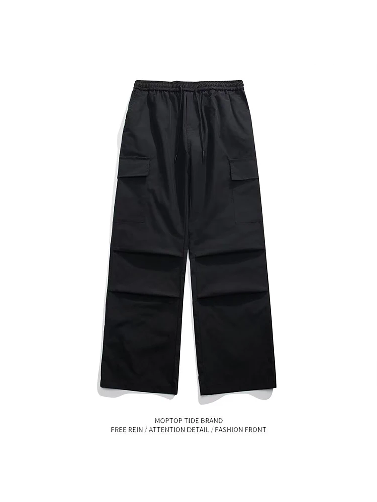 

Mr. WH Ретро японские плиссированные прямые рабочие брюки свободные широкие повседневные универсальные функциональные длинные брюки для мужчин