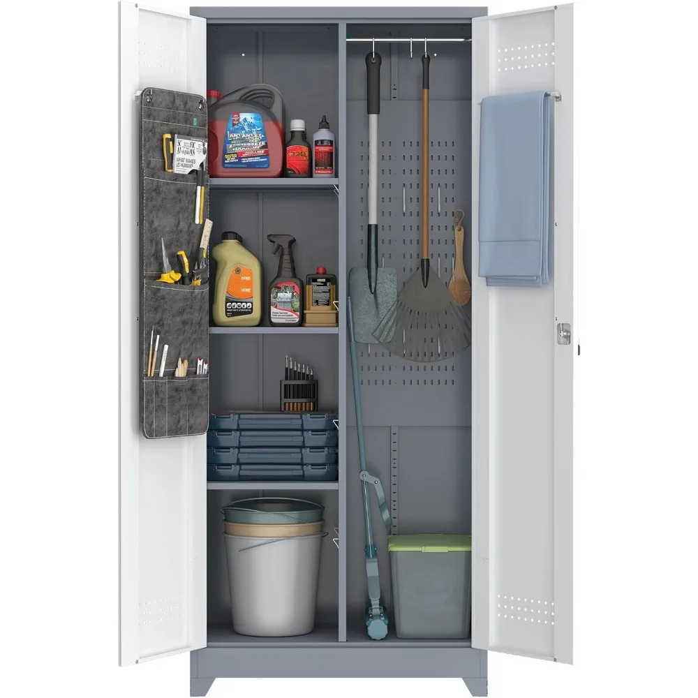 

65"Metal Storage Cabinet,Functional Garage Storage Cabinets with Adjustable Shelf, Tool Cabinets Garage Organization with Hangin