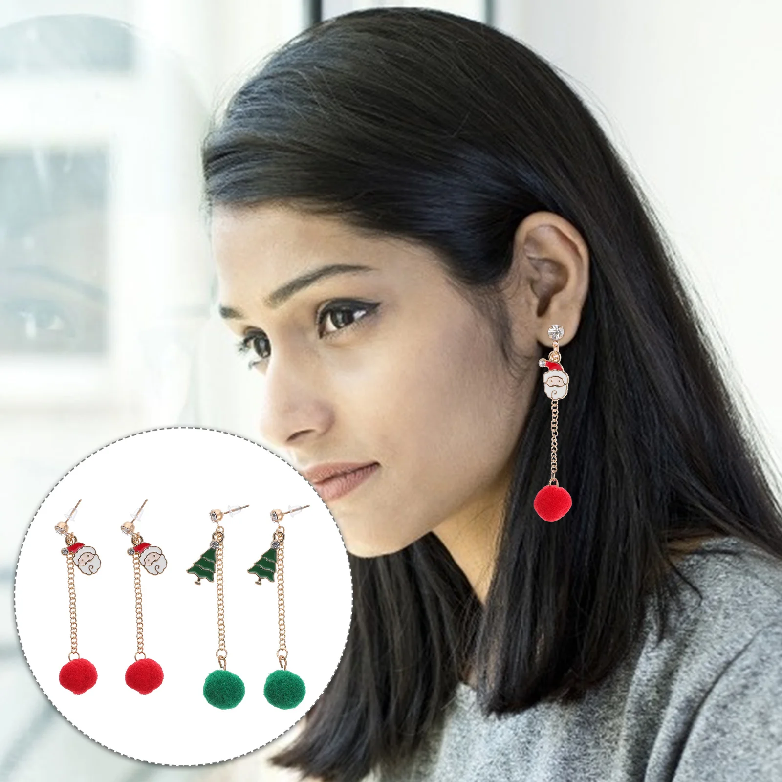 2Pairs شجرة عيد الميلاد أقراط عيد الميلاد شرابة استرخى الأذن مجوهرات للفتيات هدايا شرابة القرط انخفاض القرط شجرة عيد الميلاد الأذن استرخى