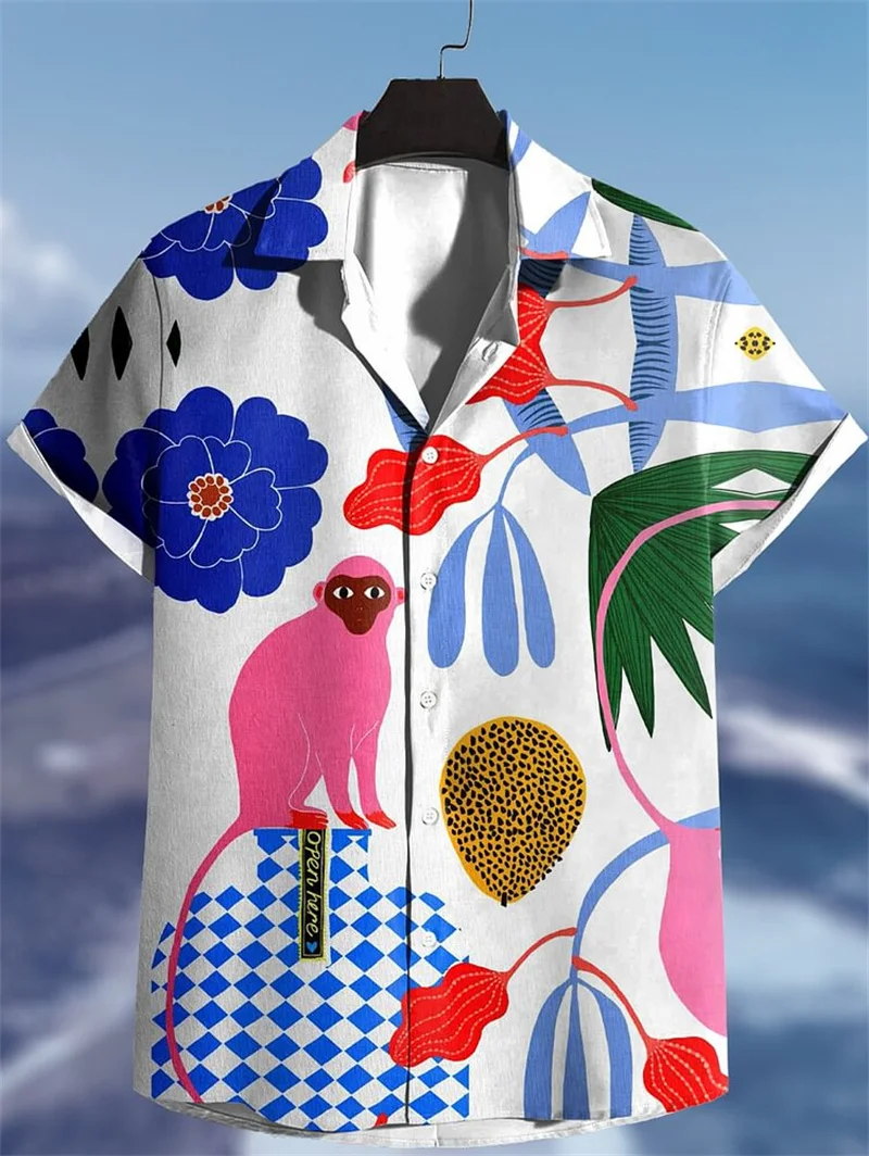 2025 Men's Hawaiian Shirt 3D Printed Short Sleeve Casual Collar Beach Style Top Retro Wave Imported Fashion