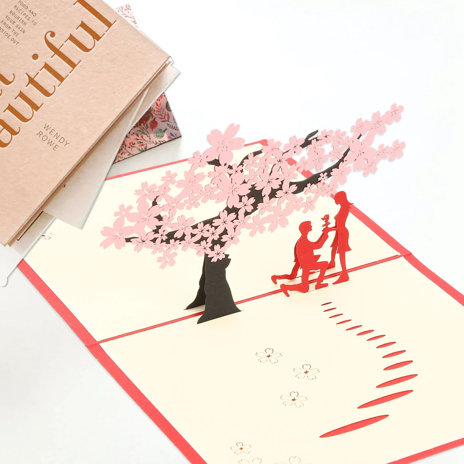 

2Pcs 3D Up Wedding Anniversary Cherry Blossom Flower Anniversary Card Paper Card For Valentine Birthday Wife