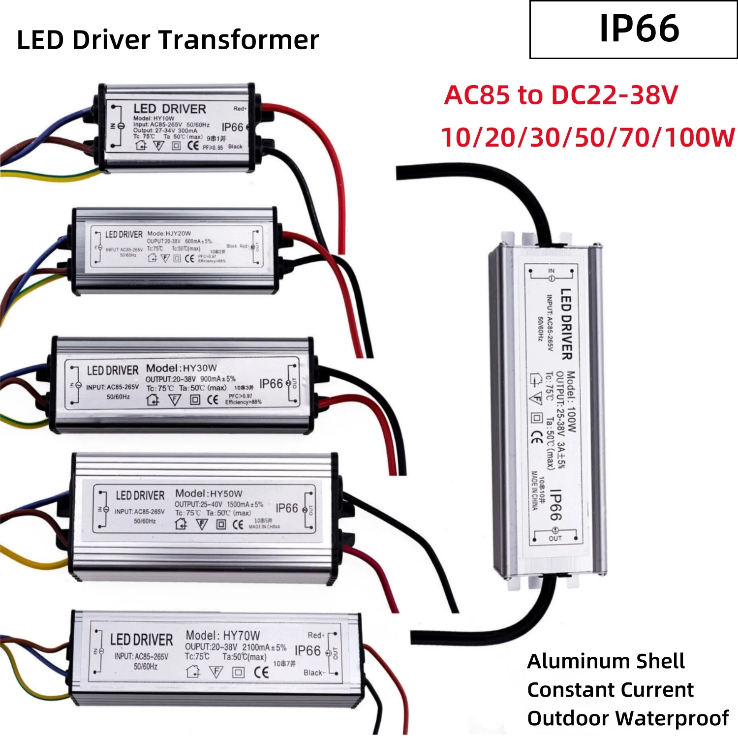 LED Driver Isolating 10W 20W 30W 50W 70W 100W Adapter Transformer AC85-265V DC20-40V Waterproof IP66 Power Supply Transformers