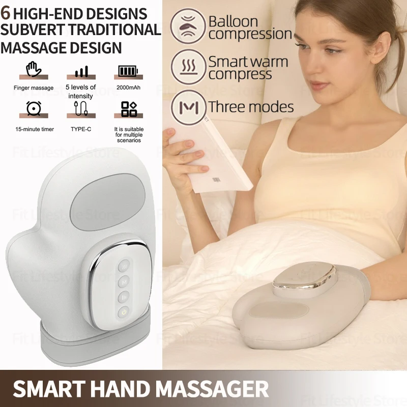 

Portable Vibrator Hand Massager Hot Air Pressure Intelligent Hand Massage Machine Electric Kneading Finger Massager BeautyHealth