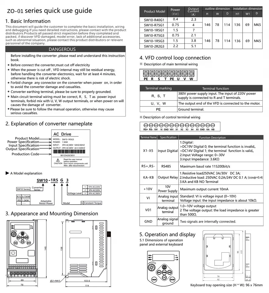 VFD 1phase 220V to 3phase 220V, 0.4kw-2.2kw, 3phase 380V to 3phase 380V Regulator Controller