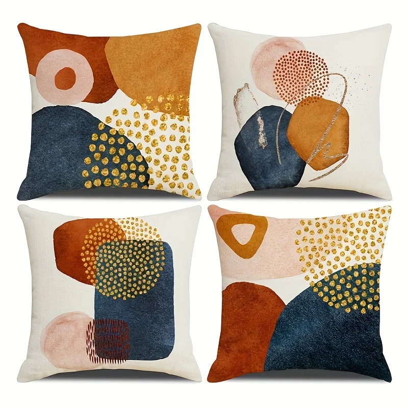 4pcs Modern Geometric Abstract Cover Encryption Linen Medieval Minimalism Art Aesthetics Navy Burn Orange Throw Pillow CoverSofa