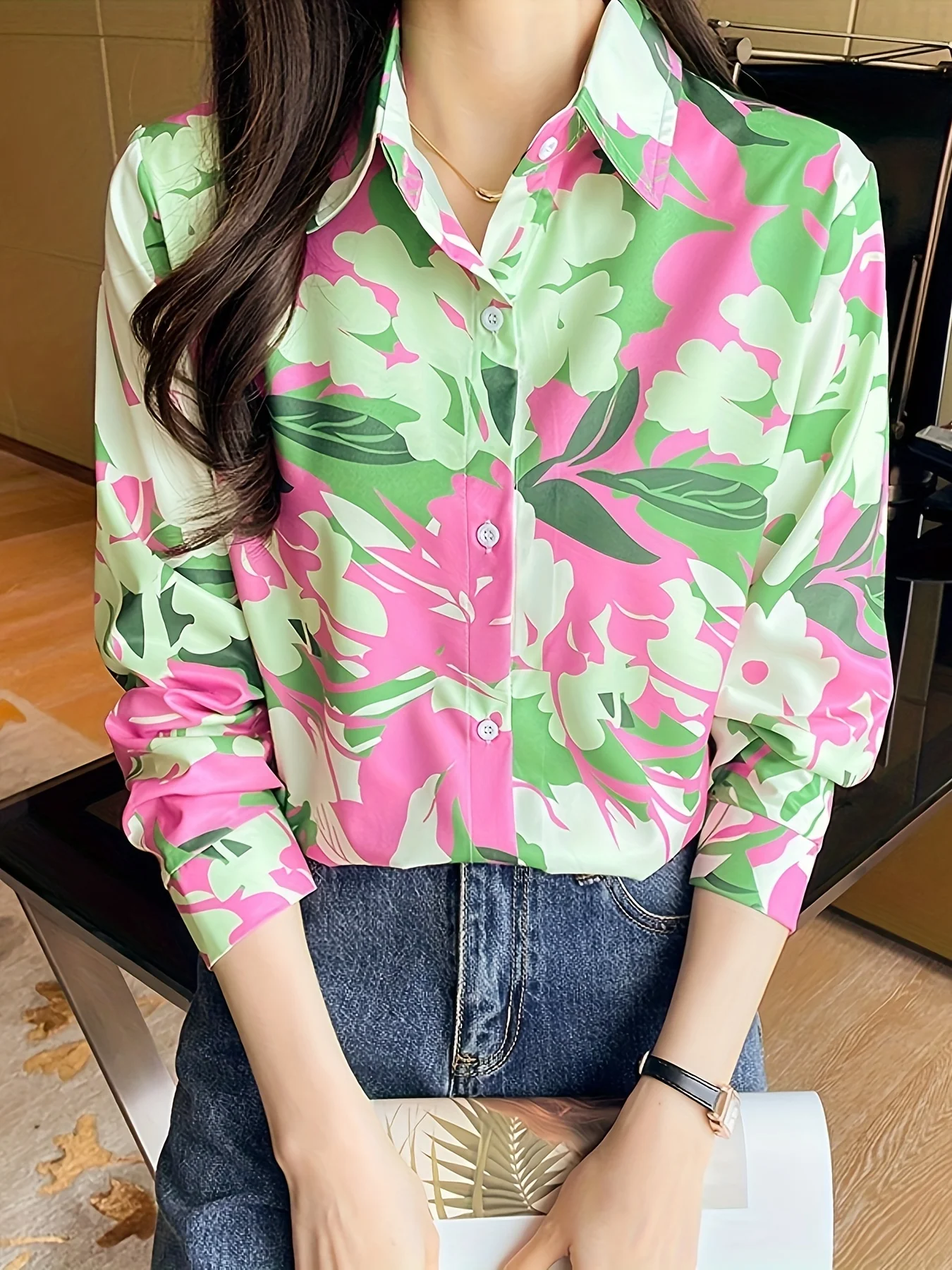 New Arrival Women\'s Blusa Mujer for Spring Autumn Fashion Trendy Print Ladies\' Button-Down Shirt for Work and Casual