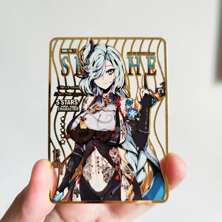 Anime Genshin Impact Ganyu Yae Miko Shenhe Hutao Cosplay Metal Bookmark Pendant Keychain Hollow Out Brass Game Gifts