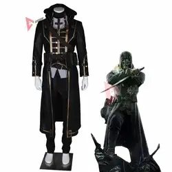 MMGG New Dishonored Cosplay Corvo Cosplay Costume Leather Coat Pants Halloween Game Anime Set Custom Made Size For Men