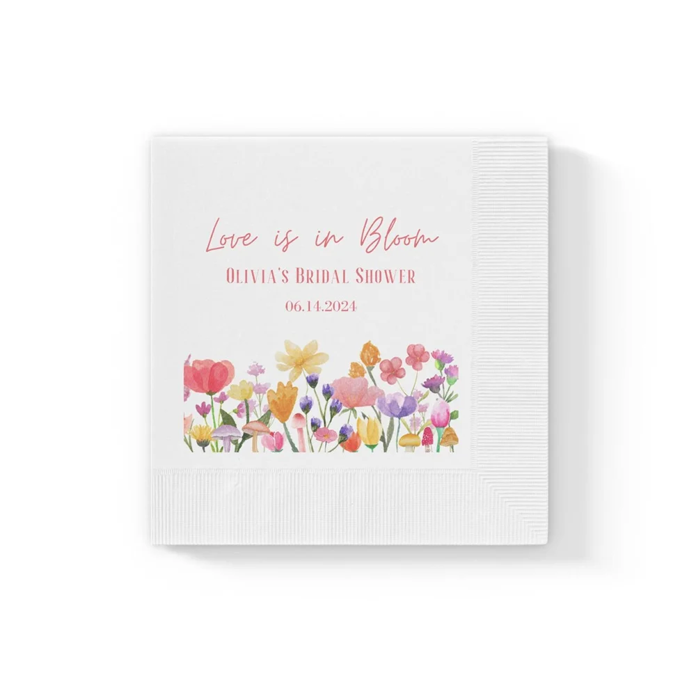 50PCS Bridal Shower Napkins, Personalized Floral Napkins, Love is in Bloom Paper Napkins, Paper Napkins Bridal Shower, Customize