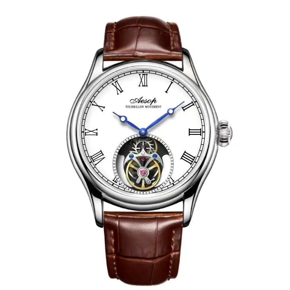 AESOP 7061 Men Manual Tourbillon Mechanical Watch 42.5MM Diameter Hollow Skeleton Dial Sapphire Luxury Business Wristwatch