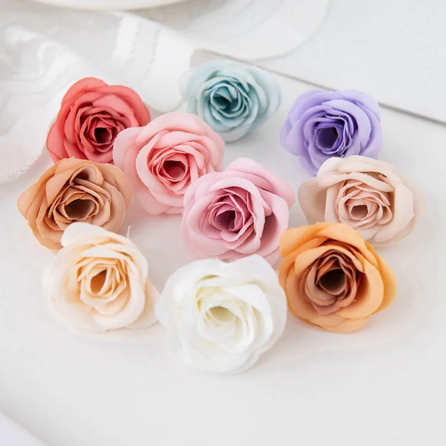 

50/100Pcs Hot sale Silk Artificial Flowers Rose Heads Christmas Garden Arches Home Vase Wedding Bouquet Decoration DIY gift box