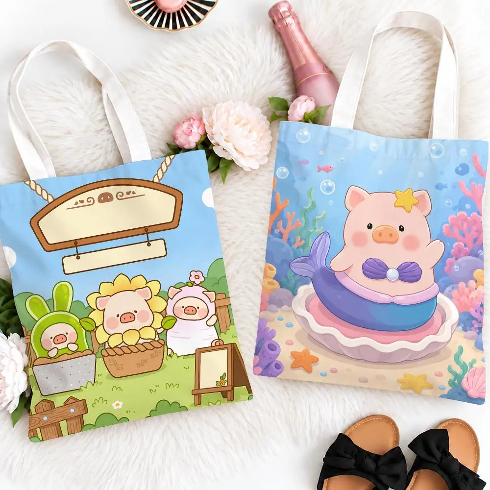 Cute Character L-LuLu Canned Pig LuLuS Storage Bags Eco Canvas Tote Odorless Reusable Double Print Shopping Bag