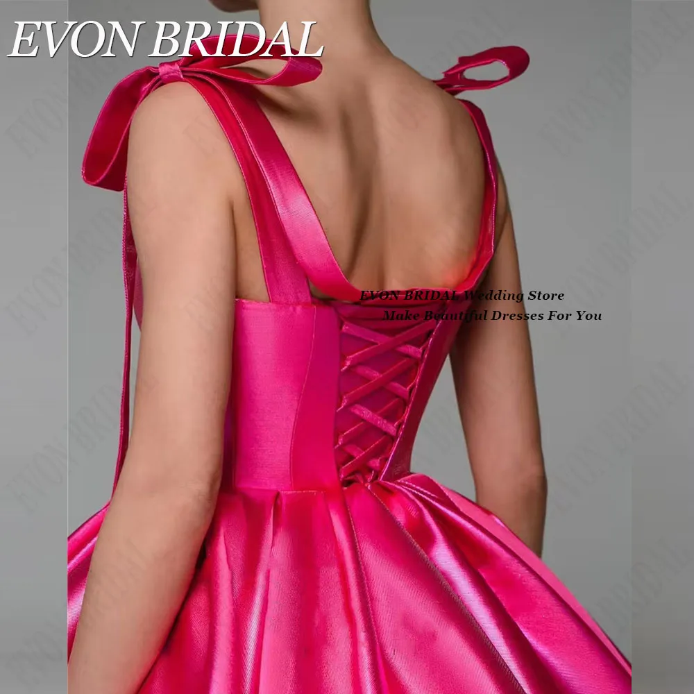 EVON BRIDAL Mini Prom Party Dress With Pocket A-Line Satin Hot Pink Sleeveless Short Homecoming Dresses Spaghetti Straps Lace Up