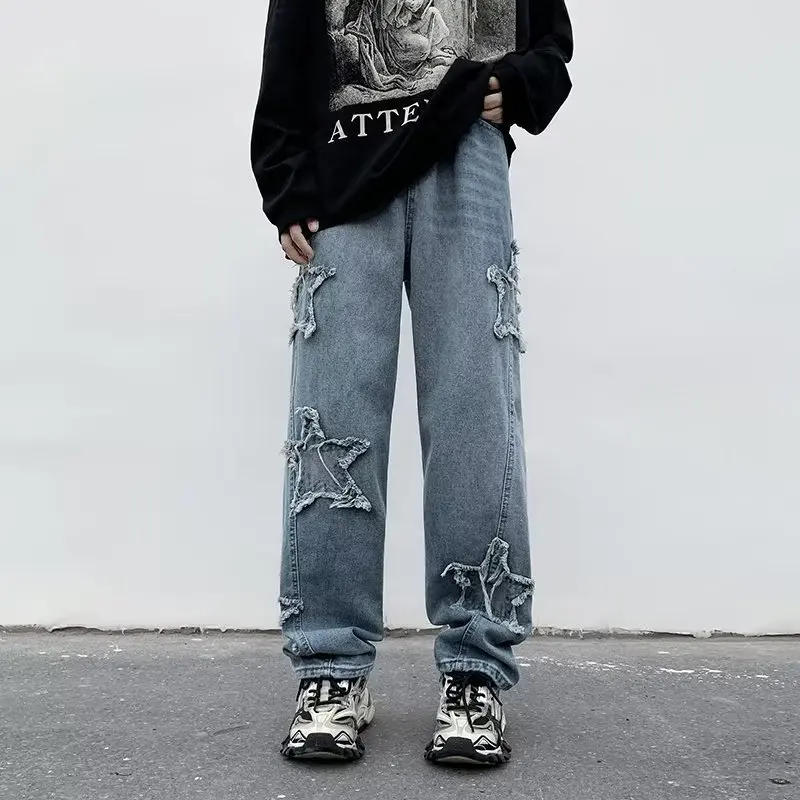 

New Fashion Stars Towel Embroidery Baggy Men Jeans Pants Y2K Clothes Straight Hip Hop Cotton Trousers Pantalon Homme mens jeans