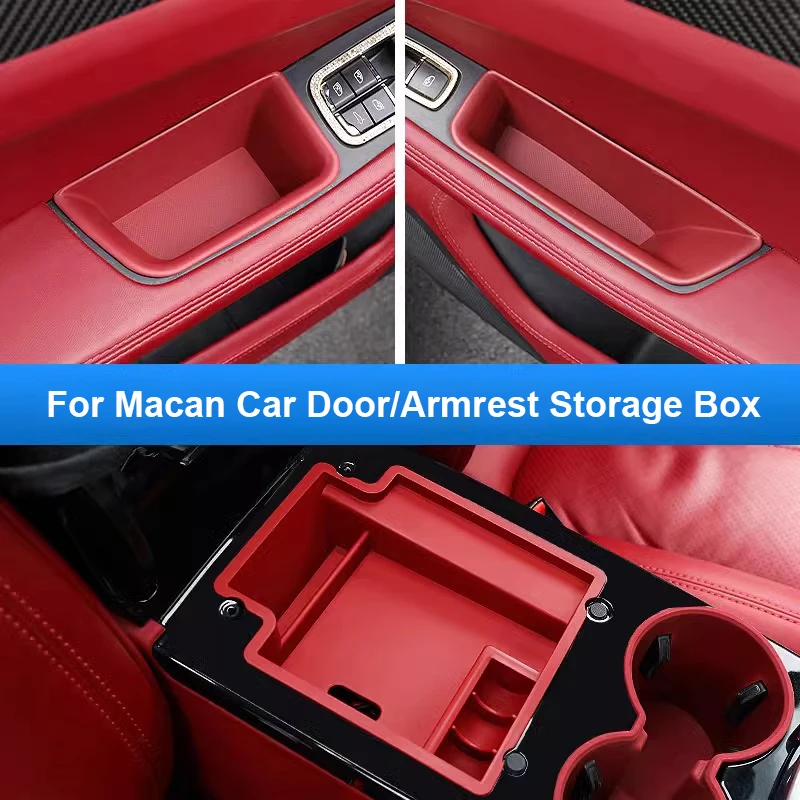 

For Porsche Macan Car Center Console Storage Box Tray Central Armrest Organizer Case Door Storage Interior Accessories