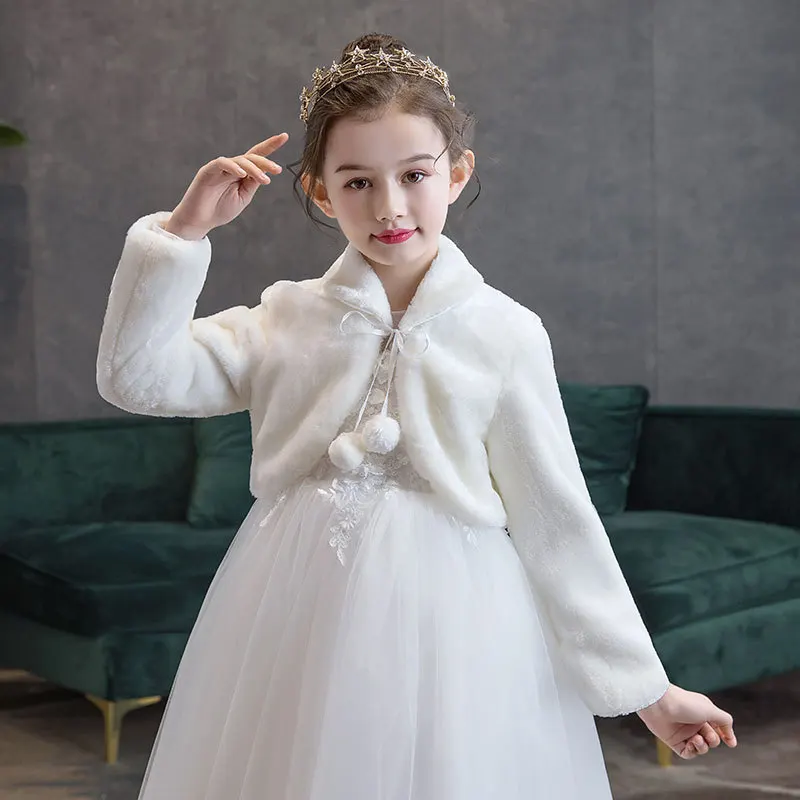 Cape en fausse fourrure pour enfants, blanc, rouge, fille, vêtements chauds d'hiver, robe de soirée de mariage, châle, veste de mariage, haussement d'épaules ronds, manteau BEmbed O