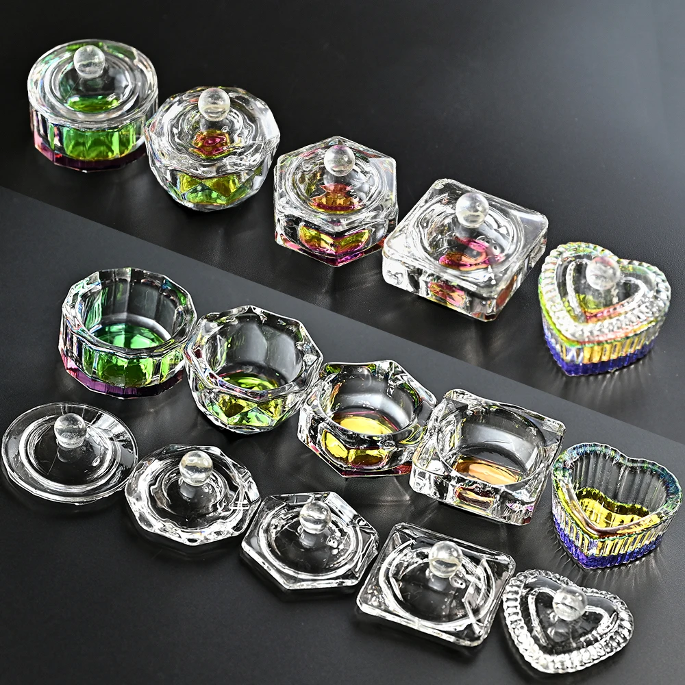 

1PC Rainbow Crystal Glass Acrylic Powder Liquid Nail Cup Dappen Dish Lid Bowl Cup Holder Equipment Nail Art Tools 4CM